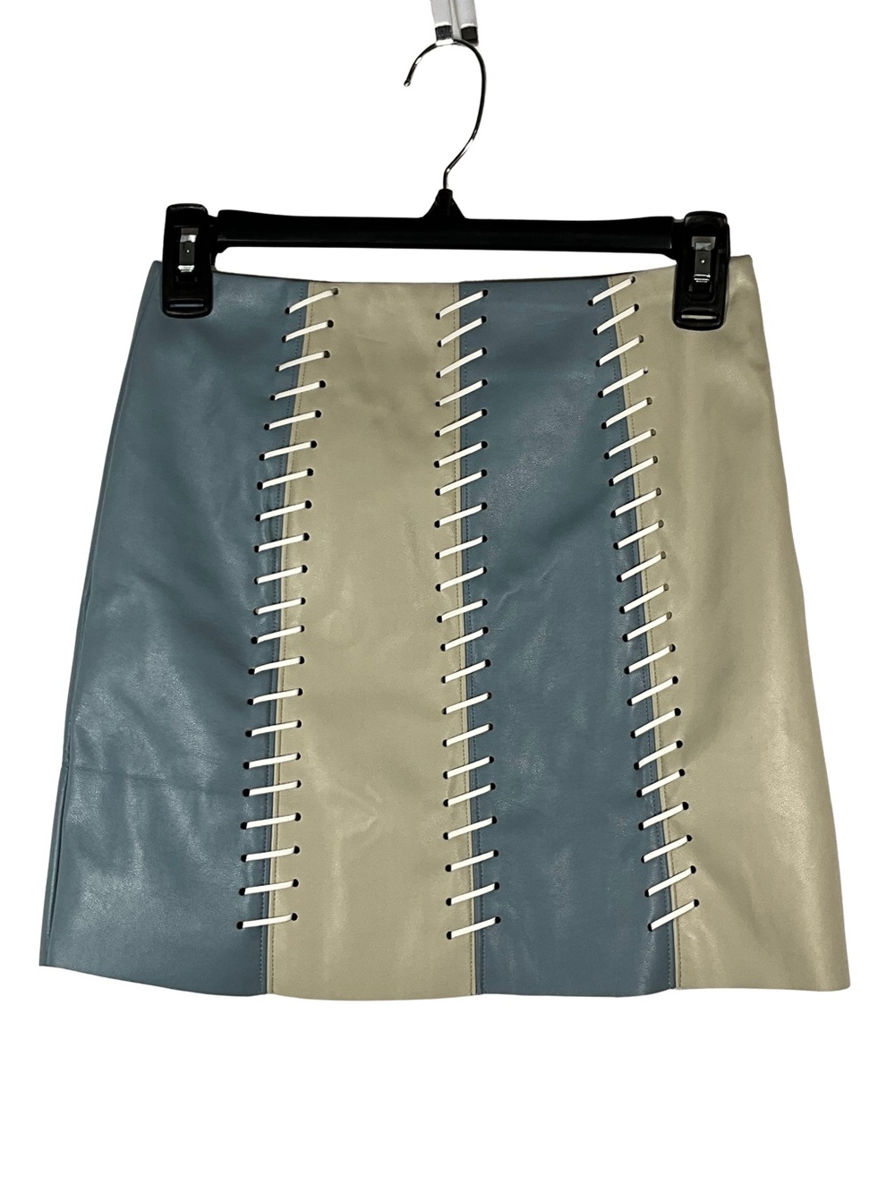 mi ami Mini Skirt Size XS Blue & Beige Whipstitch Panelled Mini Skirt